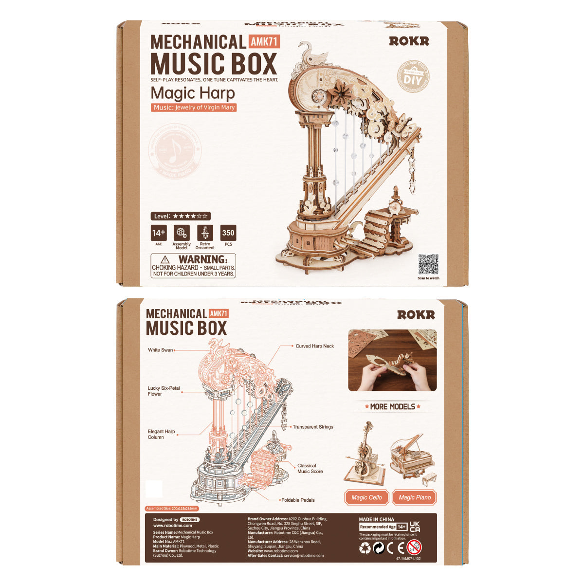 Robotime ROKR Magic Harp Music Box Wooden 3D Puzzle