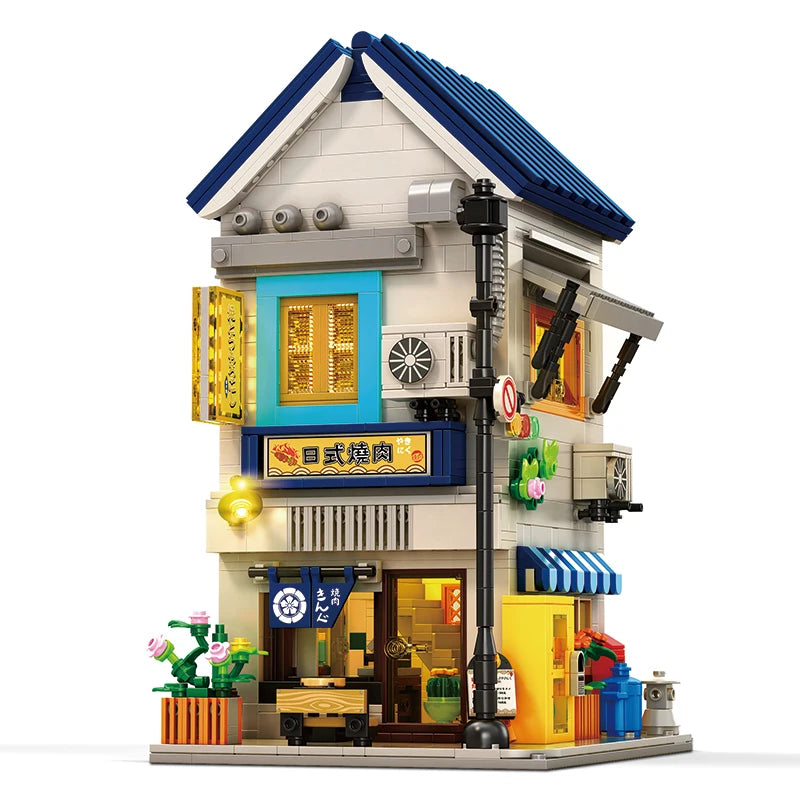 Reobrix 1389PCS BBQ Canteen Building Blocks Japanese Street Scene
