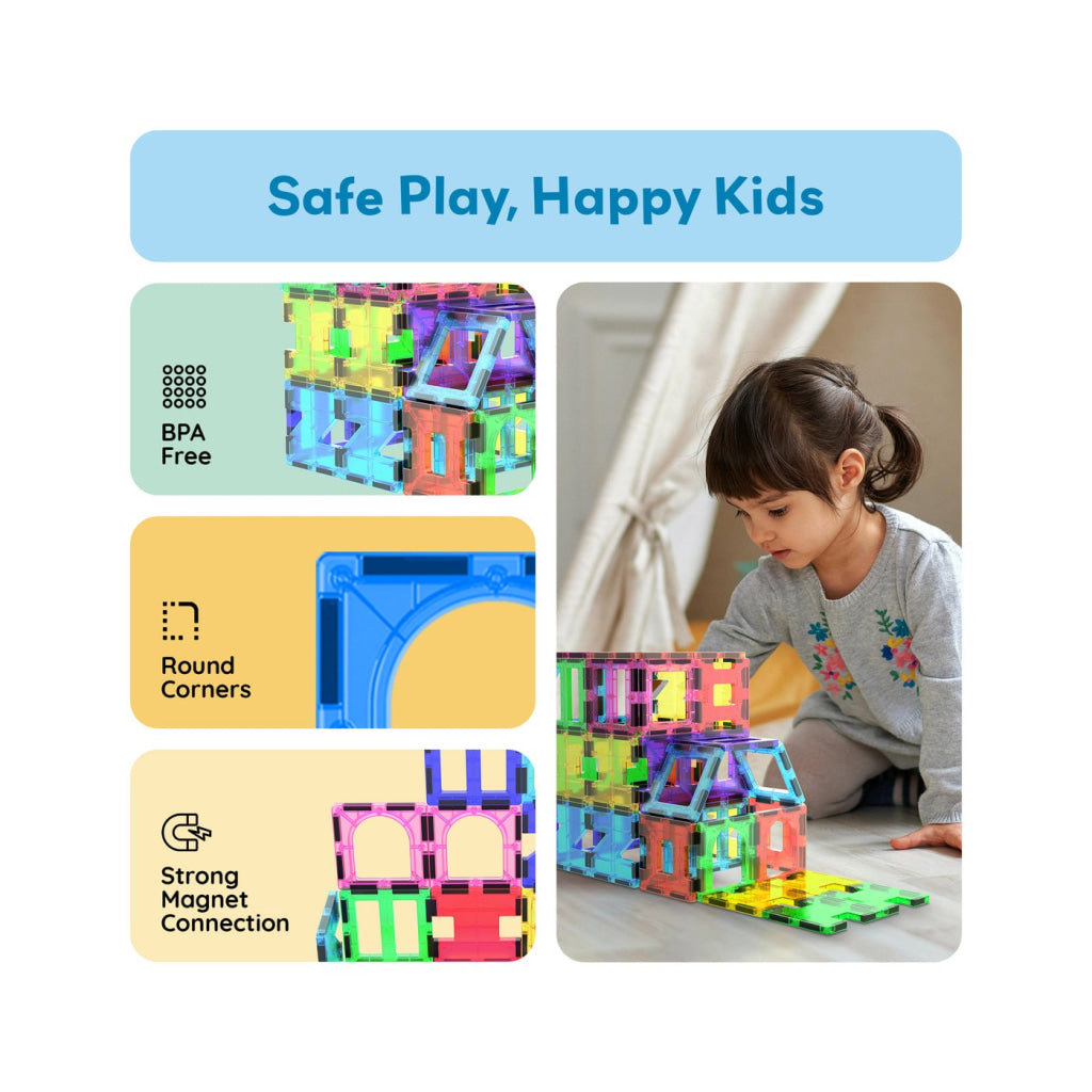 PicassoTiles Magnetic Tile Building Set with Unique Shapes - 42 Pieces - PICASSOTILES