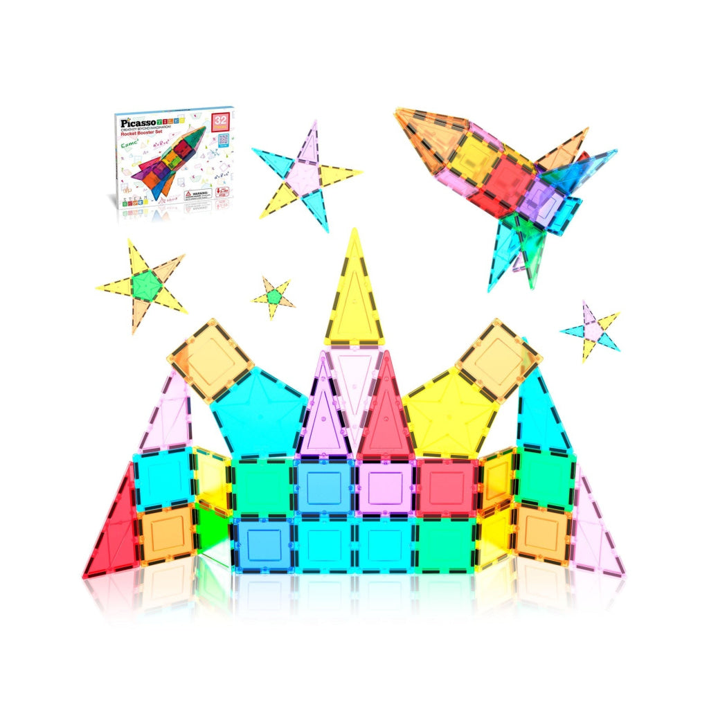 PicassoTiles Magnetic Tile Rocket Set 32 pieces - PICASSOTILES
