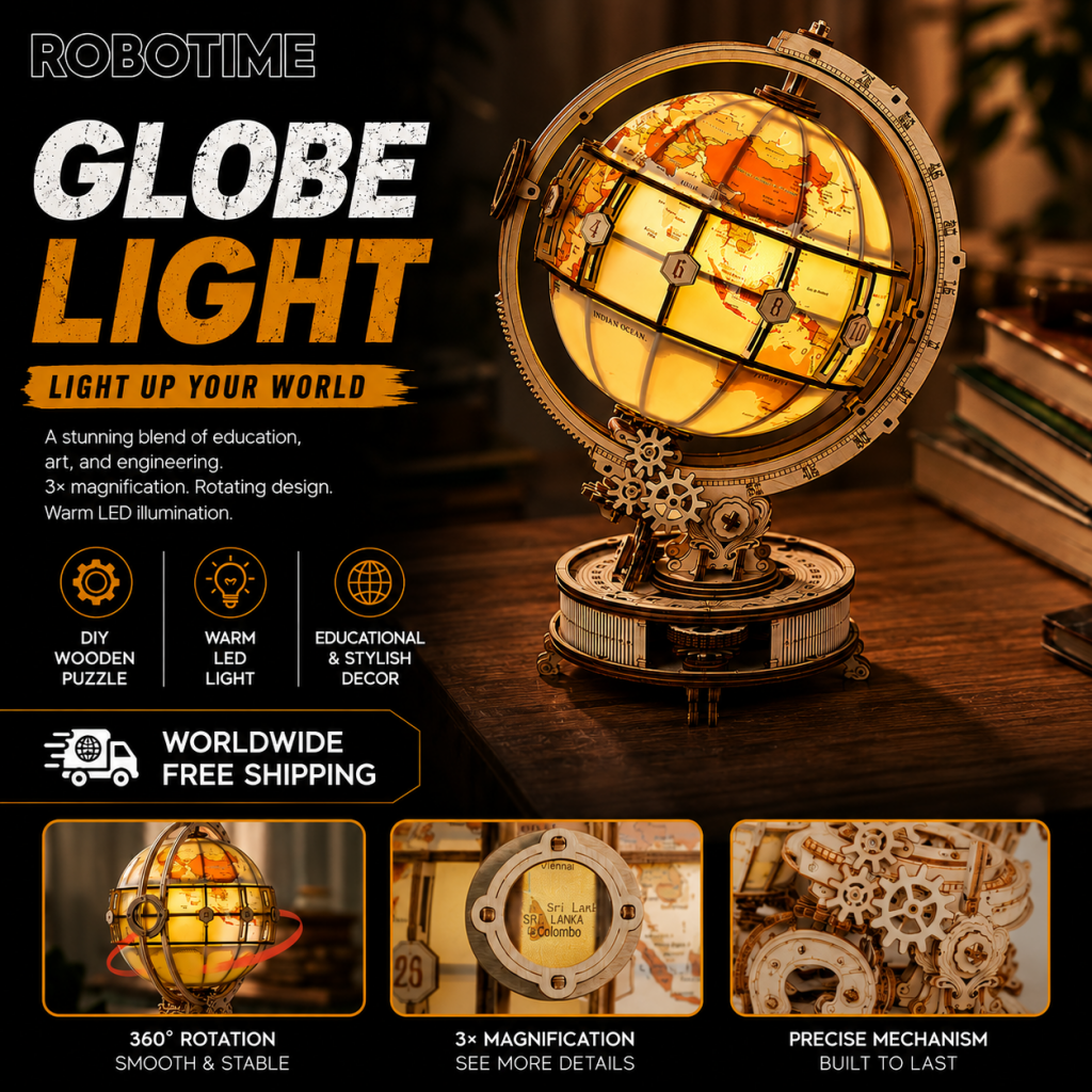 Robotime ROKR Luminous Globe 3D Wooden Puzzle ST003D (Electric Version) - Dropship