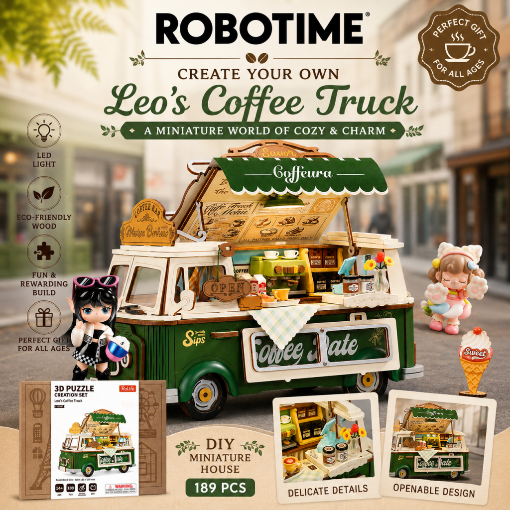 Robotime Rolife Leo’s Coffee Truck 3D Wooden Puzzle TGS07 - Dropship