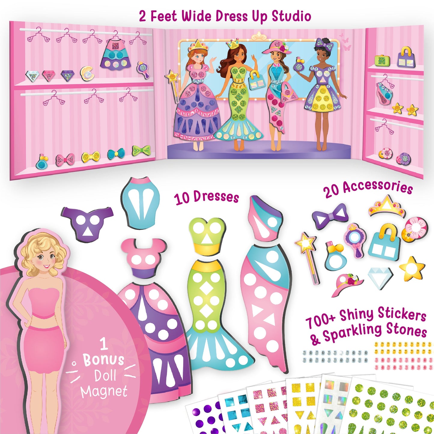 Ultimate Princess Craft Mega Bundle | 5-in-1 Gift Set for Girls | Dress Up, Bracelets, Window Art & Crafts