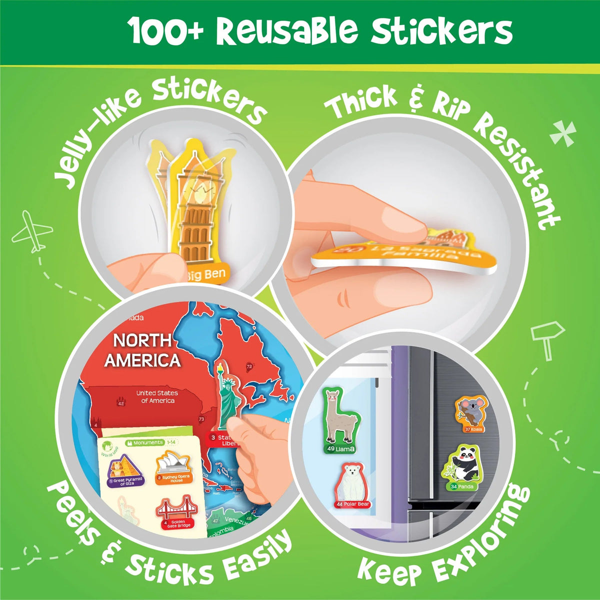 World Map Learning Wall Chart | 100+ Reusable Stickers
