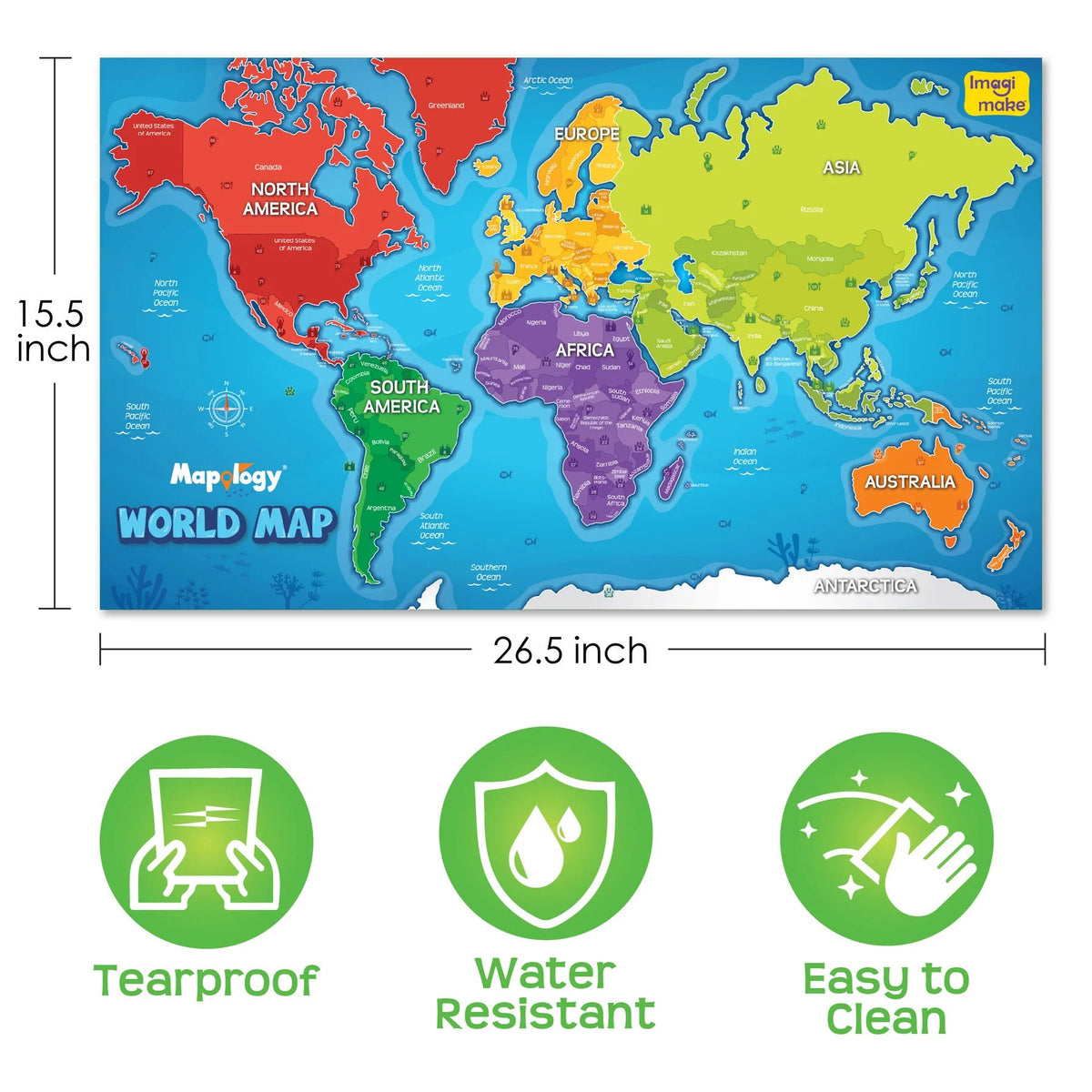 World Map Learning Wall Chart | 100+ Reusable Stickers
