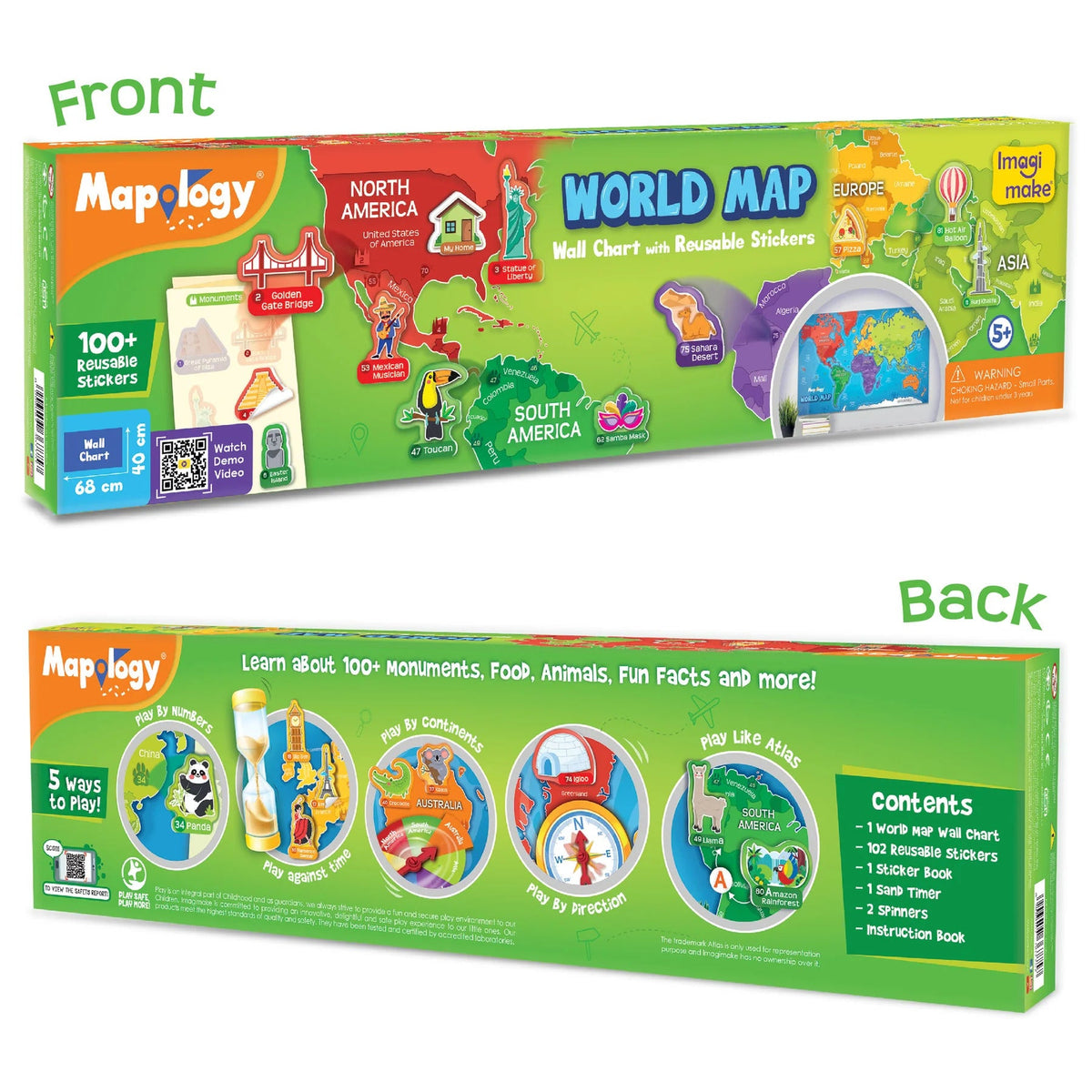 World Map Learning Wall Chart | 100+ Reusable Stickers