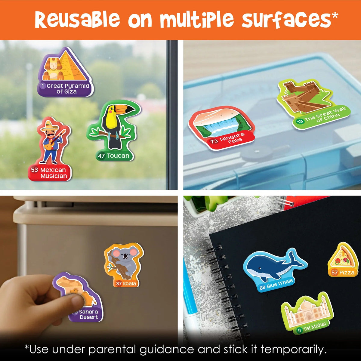 World Map Learning Wall Chart | 100+ Reusable Stickers
