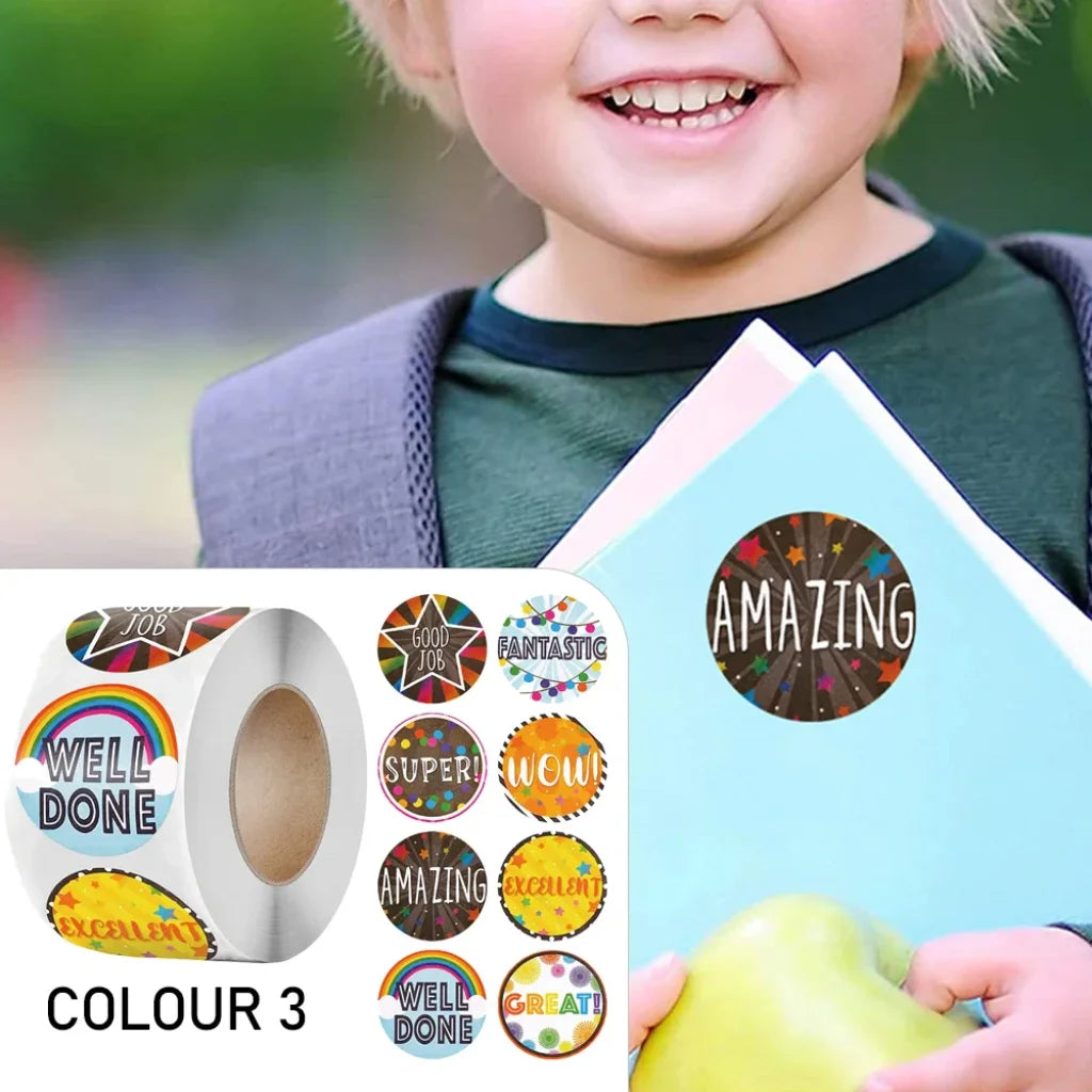 100-500Pcs Cute Reward Stickers Roll With Word Motivational