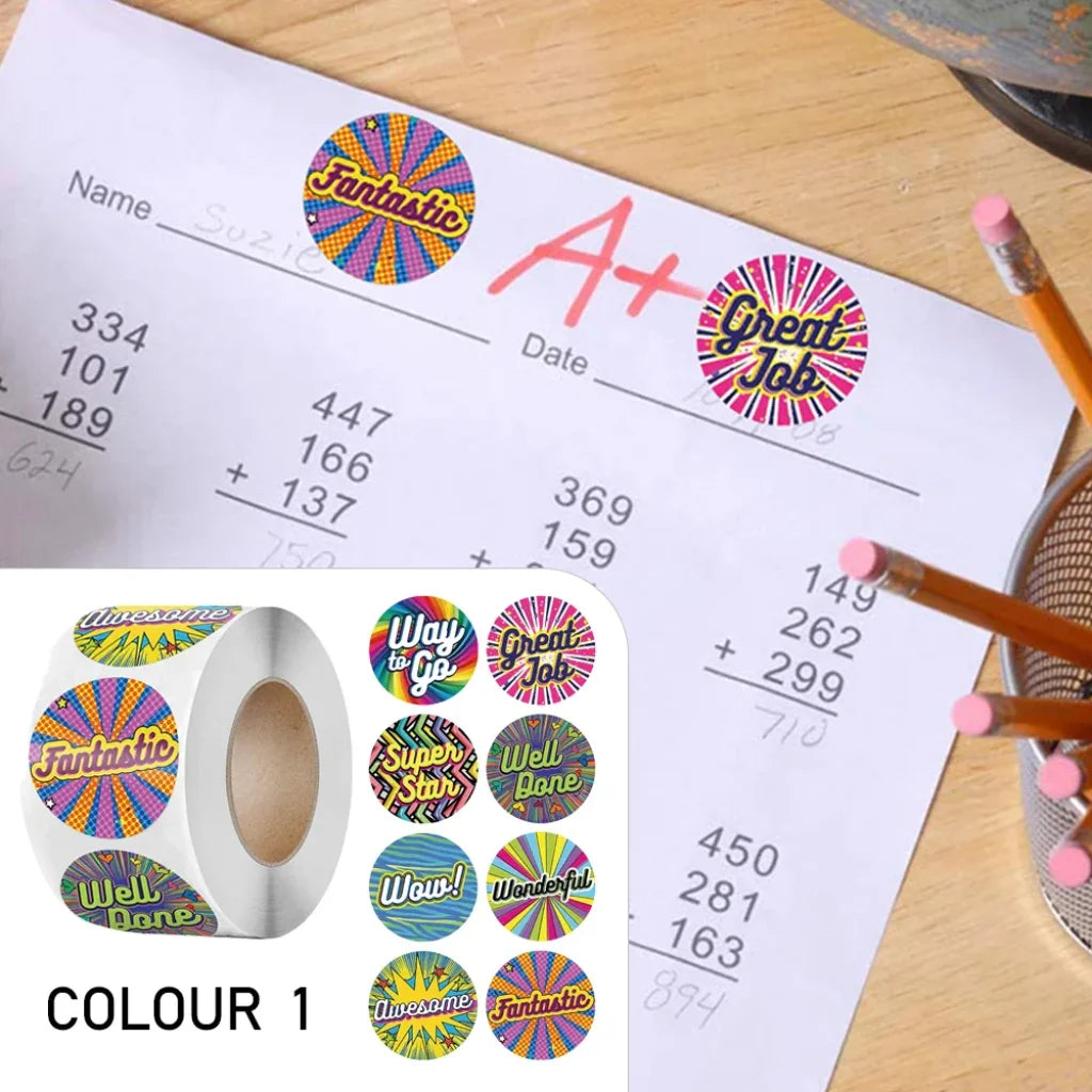 100-500Pcs Cute Reward Stickers Roll With Word Motivational