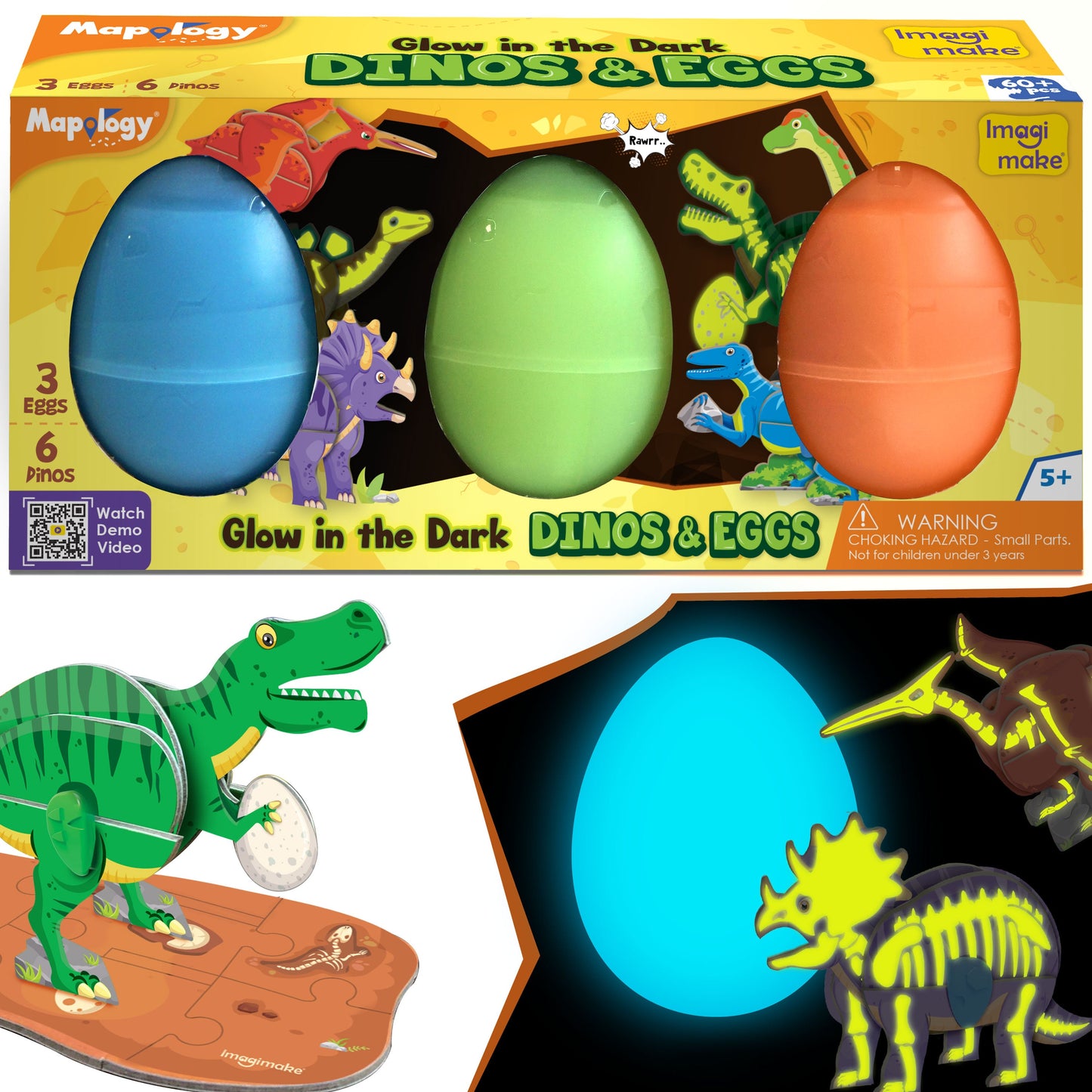 Glow In The Dark Dinos & Egg - Set Of 3 Eggs