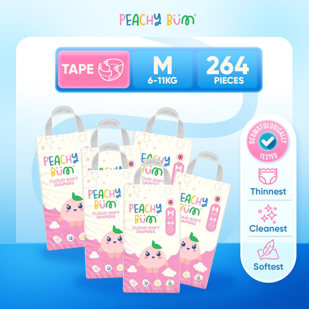 [2 Cartons] 6 Pack Cloud Soft Diapers - Tape / M (44 Pieces/Pack) - Bundle