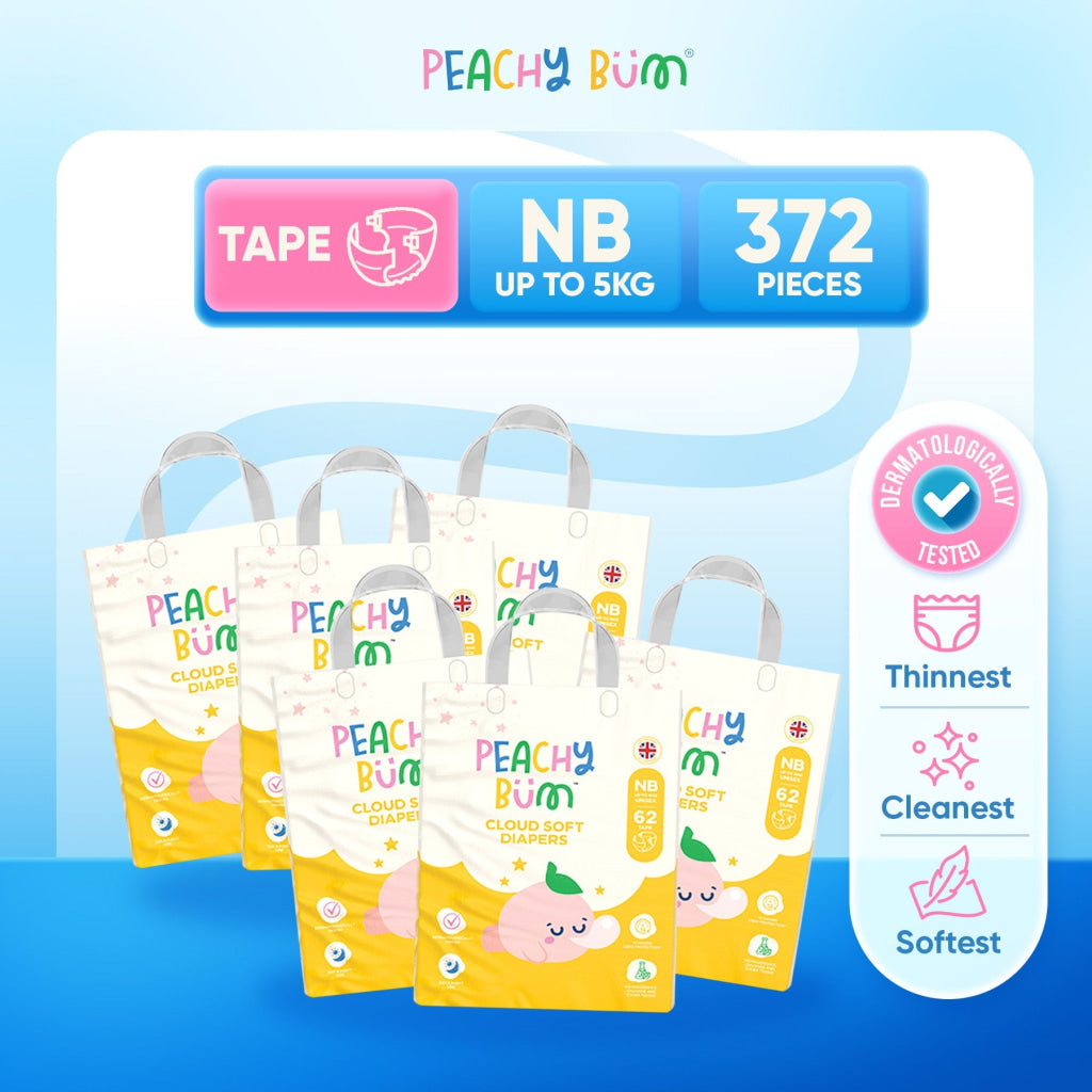 [2 Cartons] 6 Pack Cloud Soft Diapers - Tape / NB (62 Pieces/Pack) - Bundle