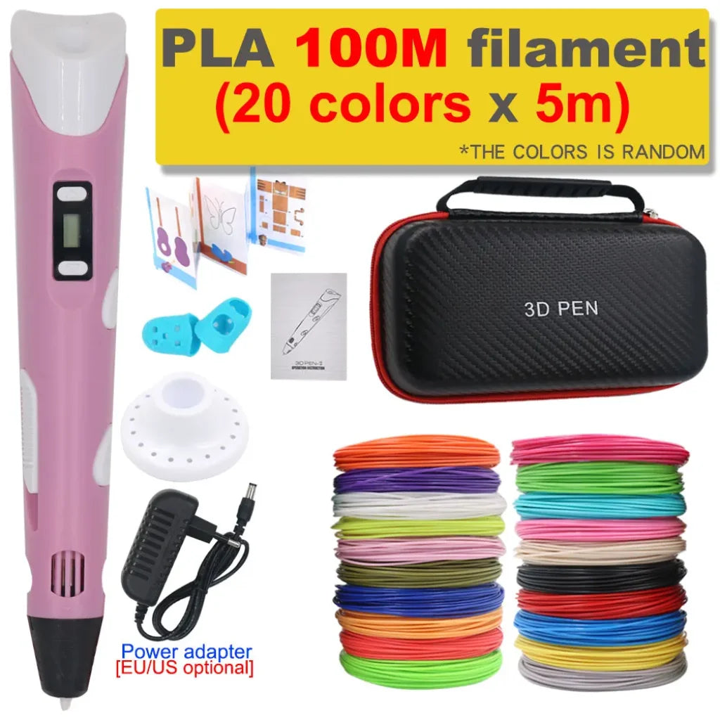 3D Printing Pen 200M PLA Filament - Pink with 100M PLA / US