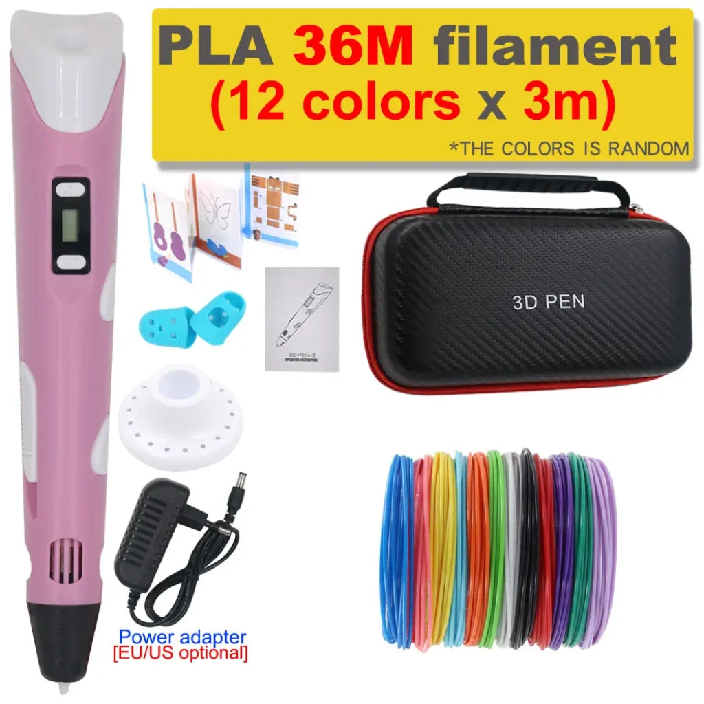 3D Printing Pen 200M PLA Filament - Pink with 36M PLA / US