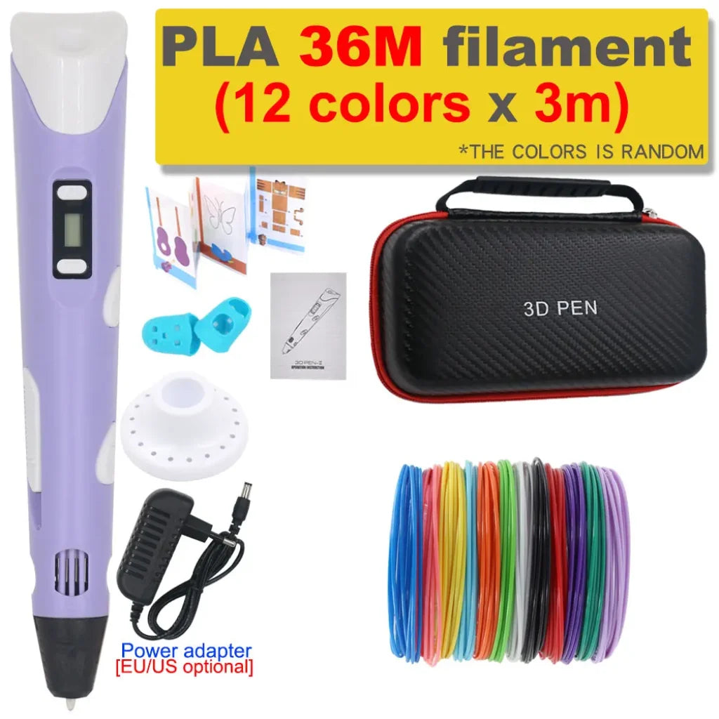 3D Printing Pen 200M PLA Filament - Purple with 36M PLA / US