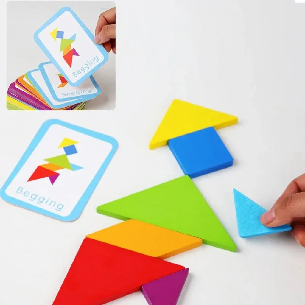 60-Piece Wooden Tangram Jigsaw Board Game