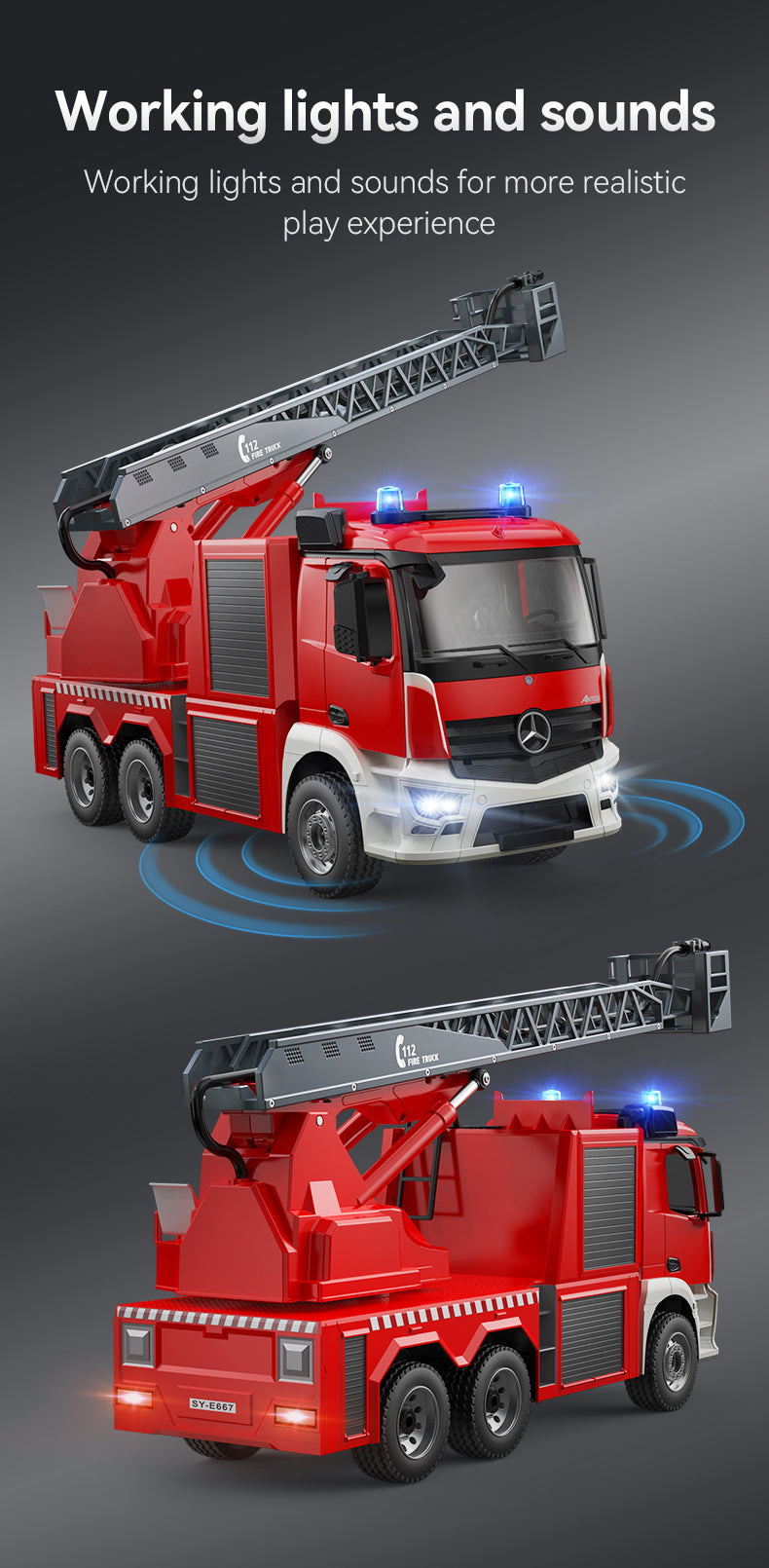 Double E Licensed Mercedes-Benz Rc Antos 1:20 Fire Truck E667