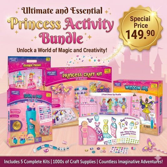 Ultimate Princess Craft Mega Bundle | 5-in-1 Gift Set for Girls | Dress Up, Bracelets, Window Art & Crafts