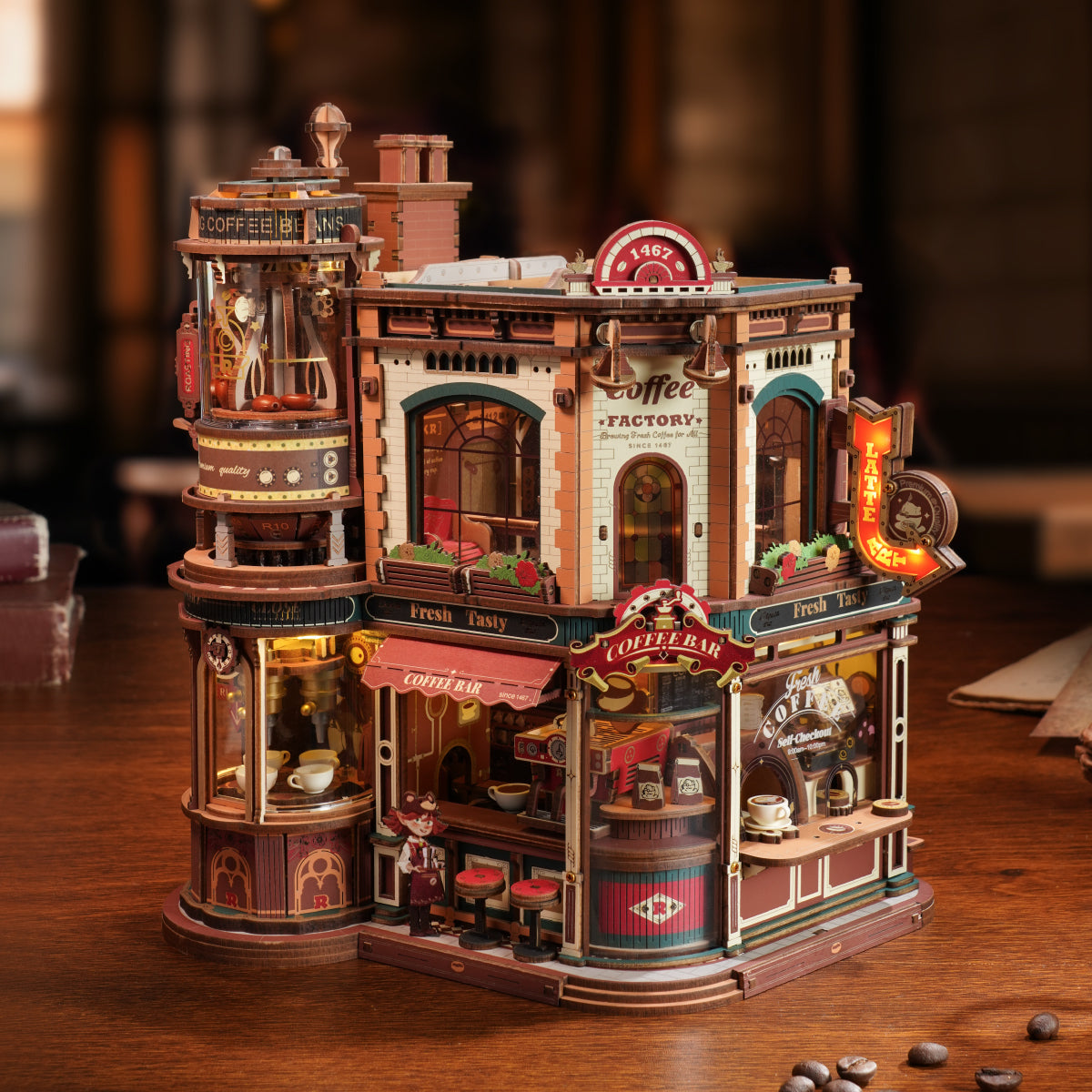 Robotime ROKR Dream Coffee Factory Music Box Wooden 3D Puzzle