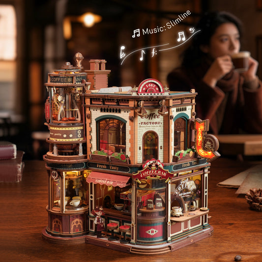 Robotime ROKR Dream Coffee Factory Music Box Wooden 3D Puzzle