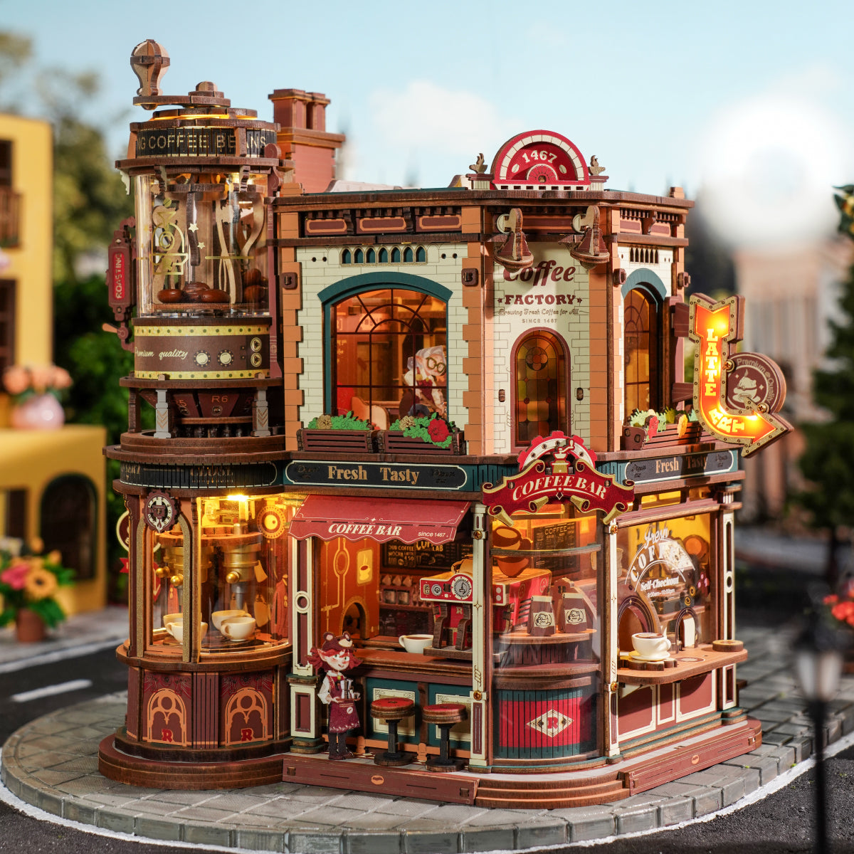 Robotime ROKR Dream Coffee Factory Music Box Wooden 3D Puzzle