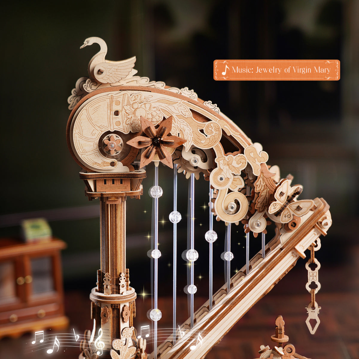 Robotime ROKR Magic Harp Music Box Wooden 3D Puzzle