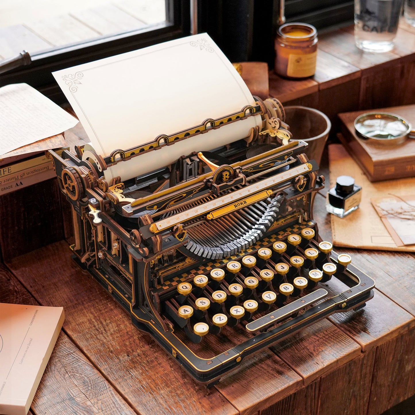 Robotime ROKR Mechanical Typewriter Wooden 3D Puzzle LK703B (Classic Version)
