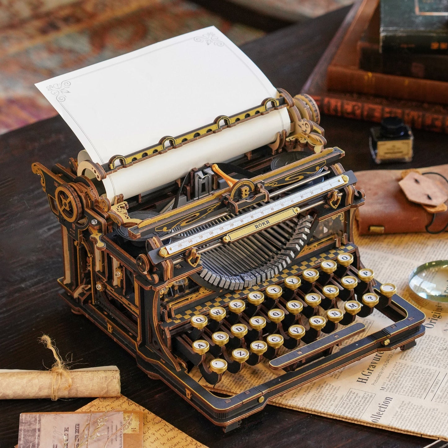 Robotime ROKR Mechanical Typewriter Wooden 3D Puzzle LK703B (Classic Version)