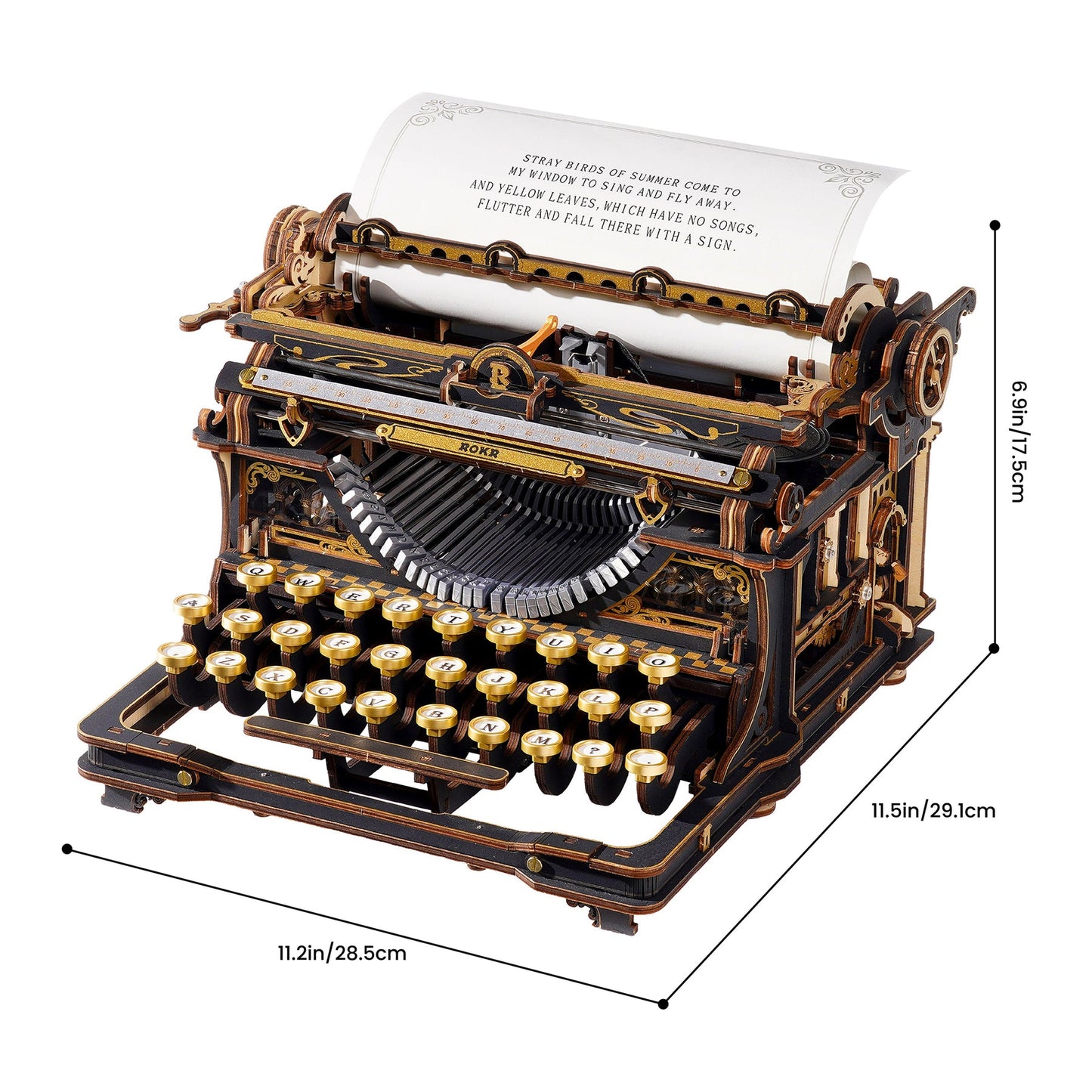 Robotime ROKR Mechanical Typewriter Wooden 3D Puzzle LK703B (Classic Version)