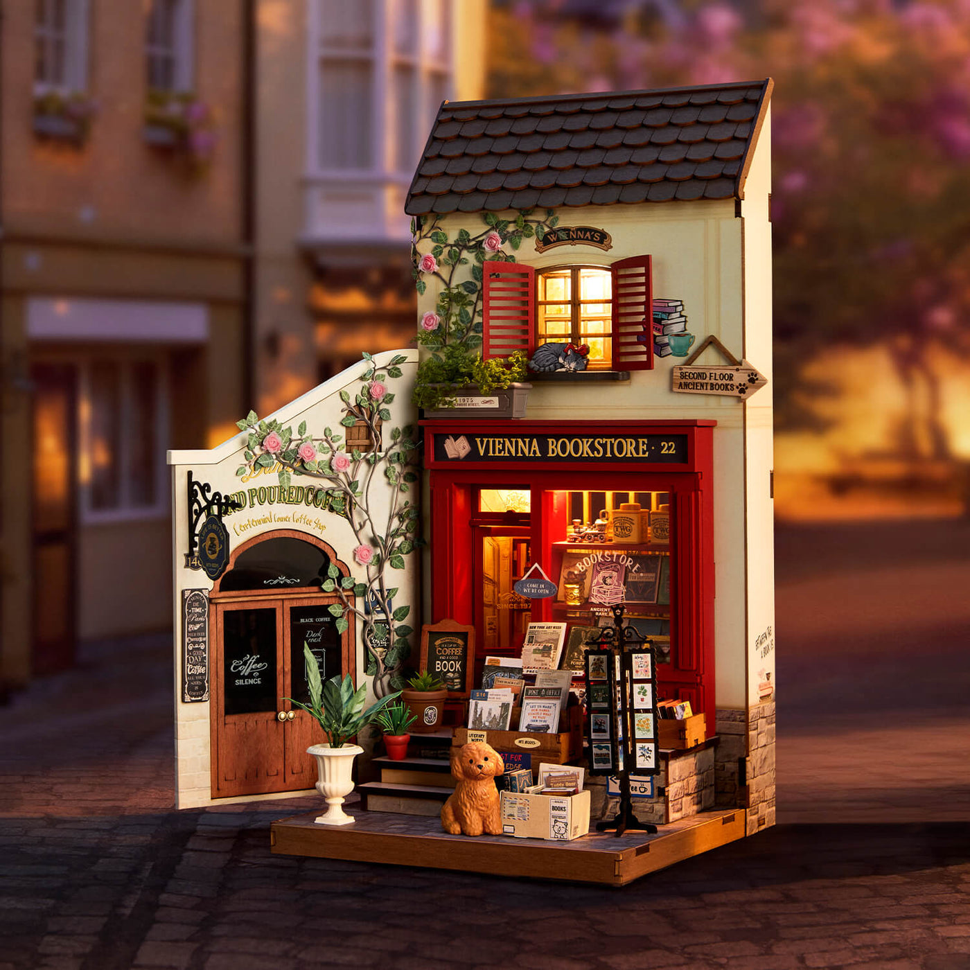 Robotime Rolife Vienna Bookstore DIY Miniature House