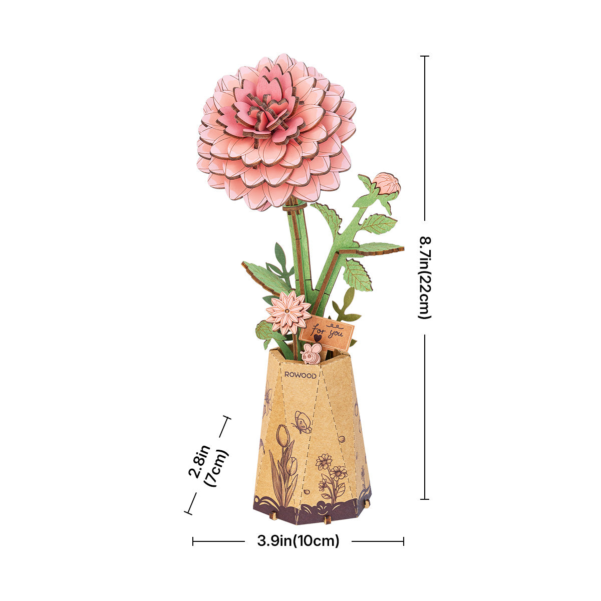 Robotime Rowood Pink Dahlia DIY Wooden Flower 3D Puzzle