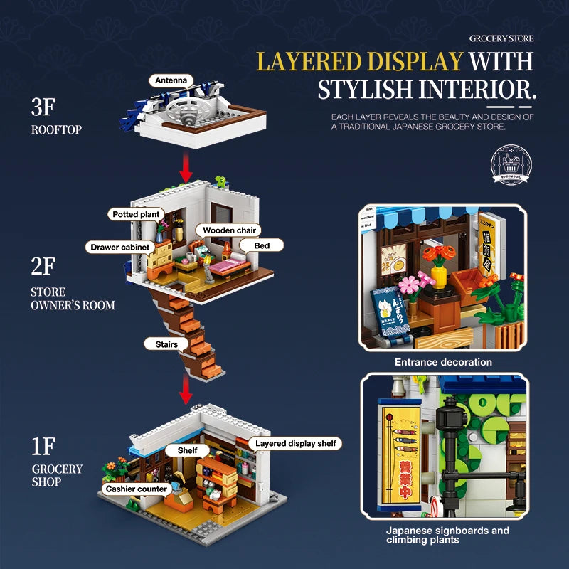 Reobrix 1272PCS General Store Building Blocks Japanese Street Scene