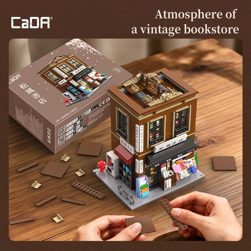Cada Japanese-style bookstore LED House Building Blocks 1292PCS