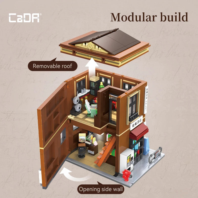 Cada Japanese-style bookstore LED House Building Blocks 1292PCS