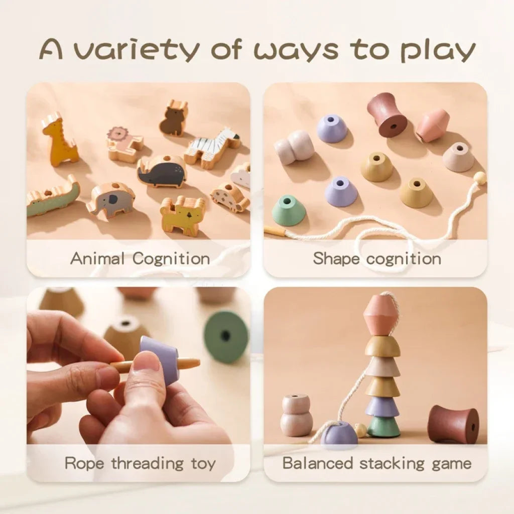 Baby Animal Threading Toys Wooden Stacking