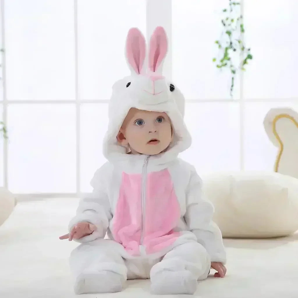 Baby Onesie Animal Costume Winter Flannel Jumpsuit V2 White Rabbit / 6-12 Months(80)