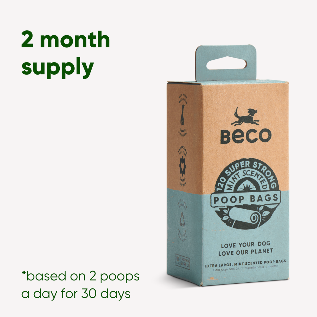Beco Poop Bags Mint Scented – Big Strong Leak-Proof 100% Recycled Plastic - 120pcs