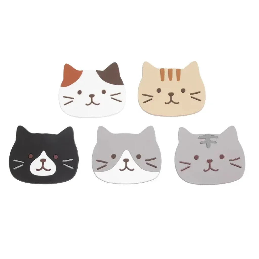 Cute Cats Silicone Cup Coaster Mat 5pcs - 5pcs / 10X8CM