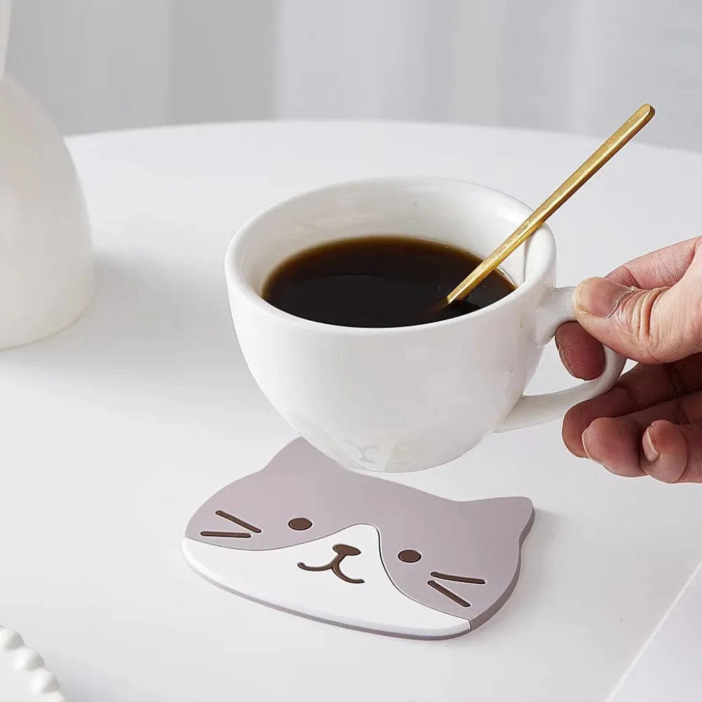 Cute Cats Silicone Cup Coaster Mat 5pcs - 5pcs / 10X8CM