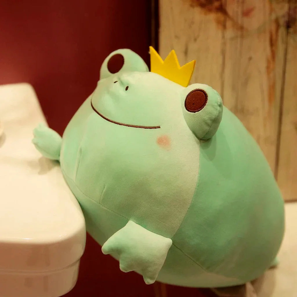 Cute Crown Frog Plush Green / 35Cm