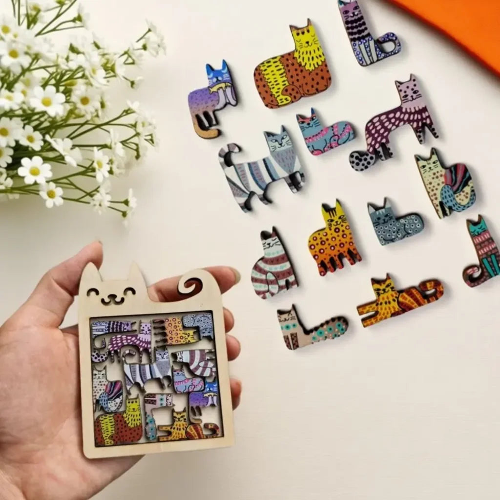 Cute Wooden Cat-Shaped Puzzle - 1pcs