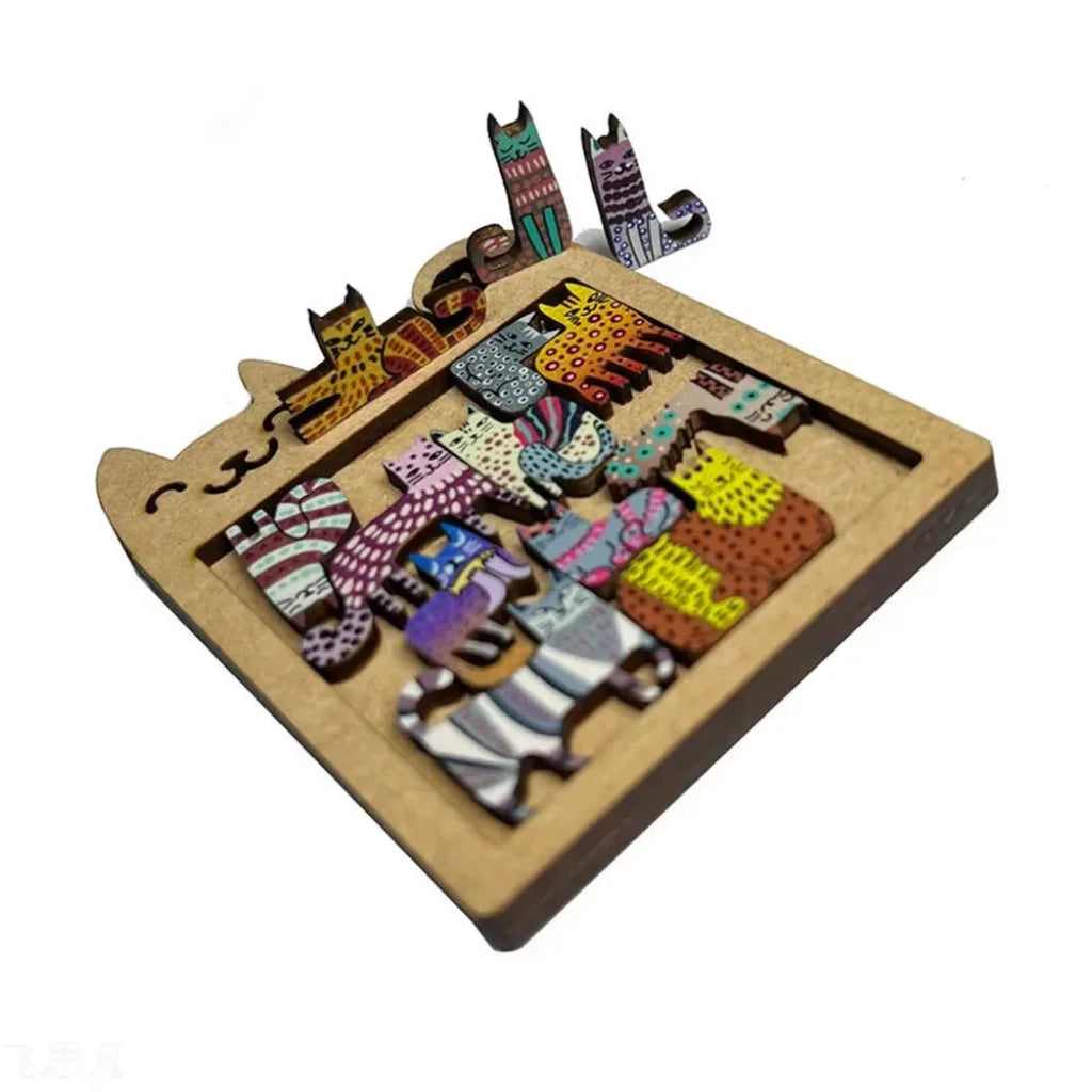 Cute Wooden Cat-Shaped Puzzle - 1pcs