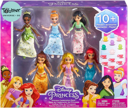 Disney Princess 6 Posable Small Dolls With Sparkling Clothing And 13 Tea Party Accessories