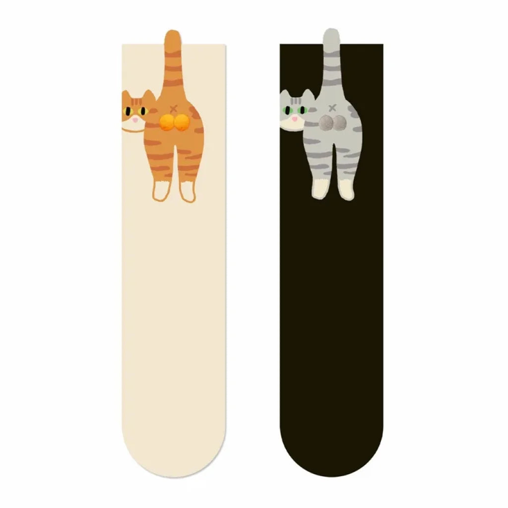 Funny Cat Black/White Mid-Tube Socks - 2pairs / One Size / China Mainland