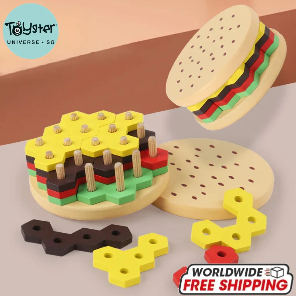 Hamburger Building Blocks Wooden Geometric Sorting And Stacking