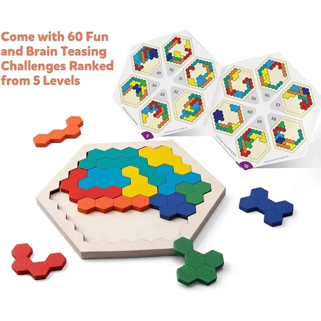 Honeycomb Hexagonal Wooden Puzzle Board 14Pcs