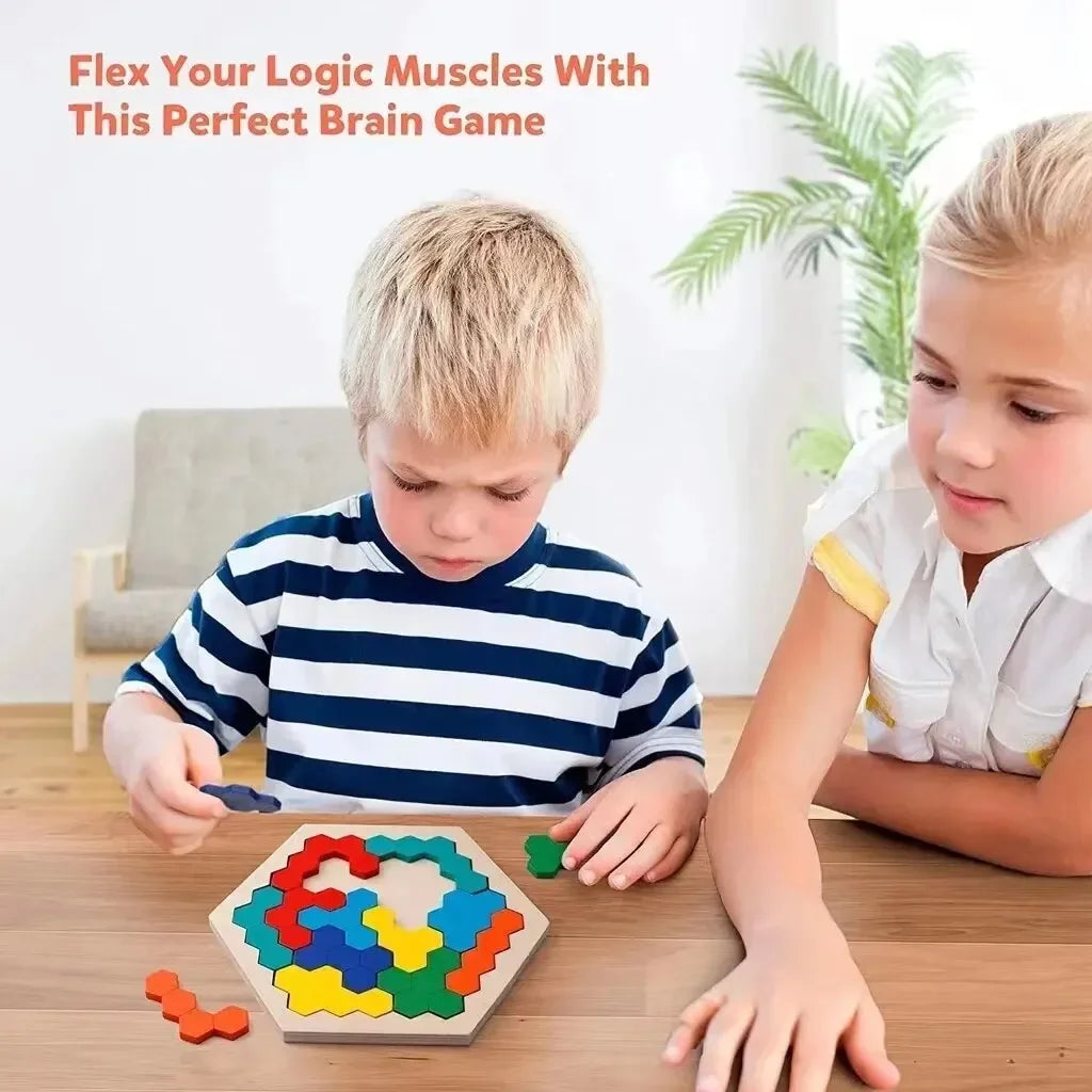 Honeycomb Hexagonal Wooden Puzzle Board 14Pcs