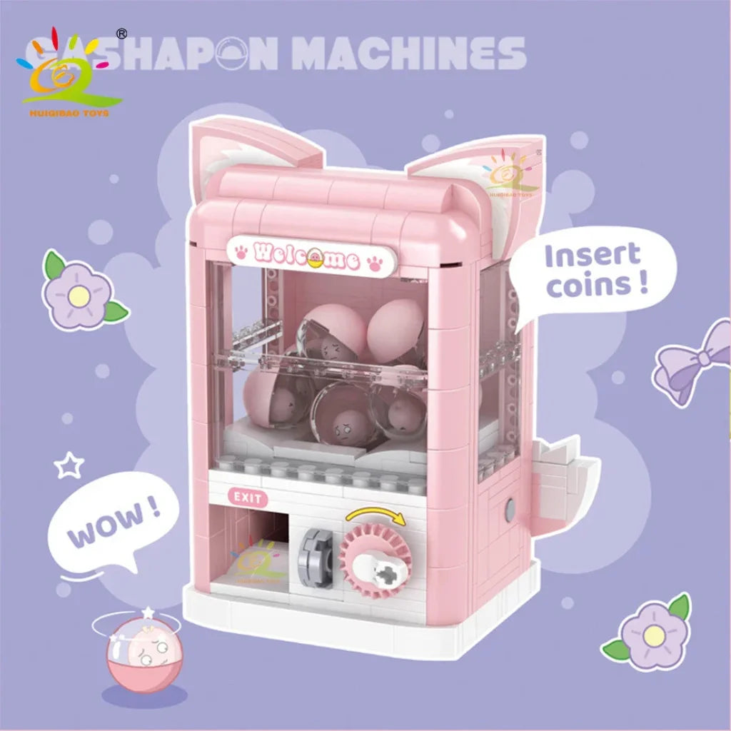 Huiqibao Girls Diy Fox/Rabbit Gashapon Game Machine Mini Building Blocks Set Decoration Model
