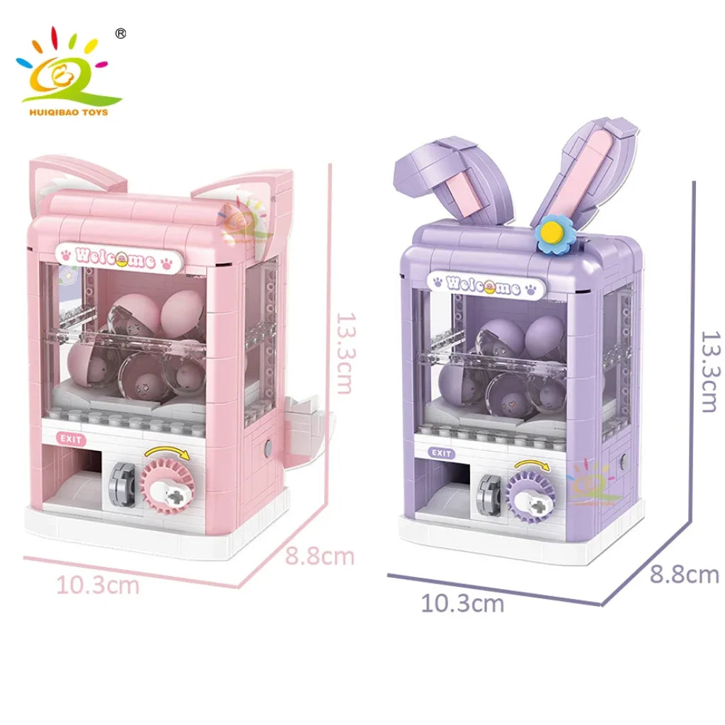 Huiqibao Girls Diy Fox/Rabbit Gashapon Game Machine Mini Building Blocks Set Decoration Model
