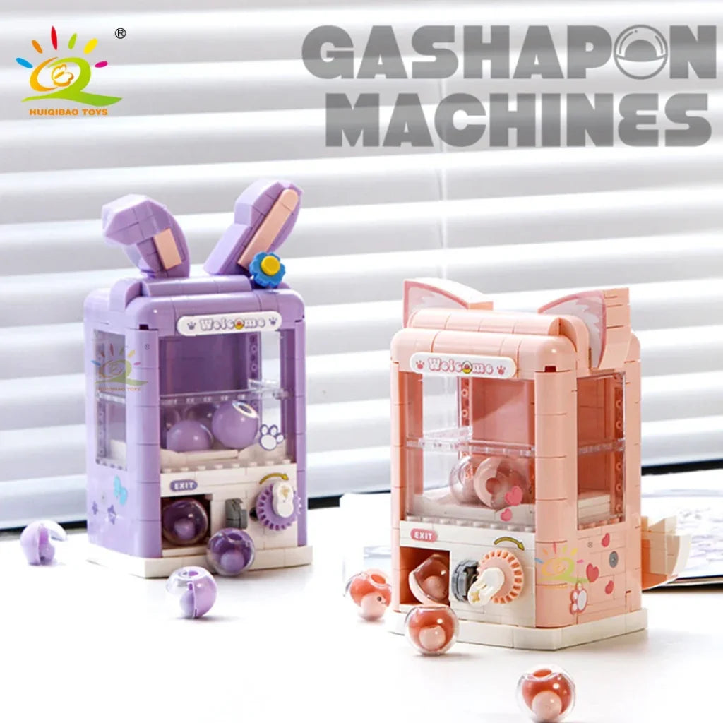Huiqibao Girls Diy Fox/Rabbit Gashapon Game Machine Mini Building Blocks Set Decoration Model